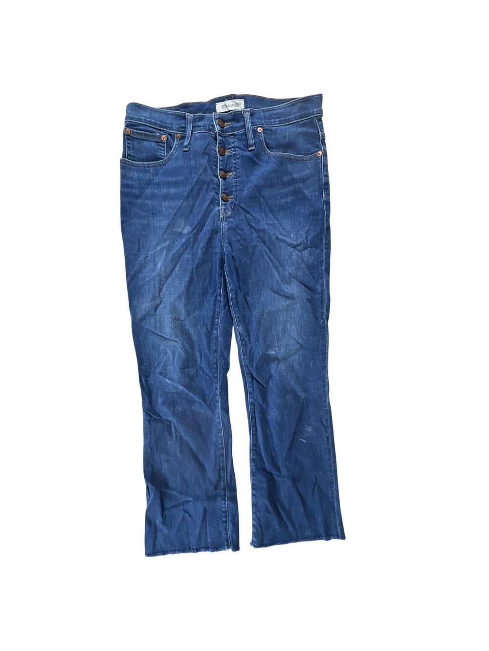 Madewell Jeans Womens 30 Blue Medium Wash Cali Demi-Boot Raw Hem Button Fly